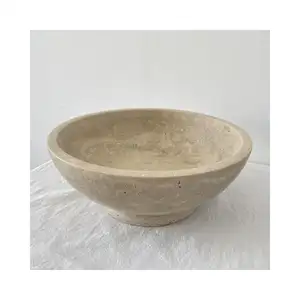 SHIHUI Natural Stone Home Decoration Household Product Classic Design Natural Beige Travertine Stone Fruit Footed Marble Bowl