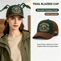 Casquette de baseball structurée bicolore vert et marron personnalisée avec broderie 3D Trail Blazers Mountain Compass pour l'aventure en plein air