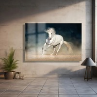 Art mural en verre-Art en verre acrylique-Option de cadre flottant-Décoration murale sur toile-Cadeau de Noël-Art en verre de cheval blanc-Conception de taille personnalisée