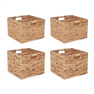 Large Rustic Rectangle Water Hyacinth <b>Foldable</b> Eco-Friendly Storage <b>Basket</b> with Handle for Clothing - Product Image 3