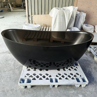 Baignoire autoportante de luxe en résine acrylique, surface solide, design écologique, noir mat, sur mesure, pour hôtel