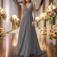 Robes de Demoiselle d'Honneur Classiques Grande Taille à Taille Empire, Drapées, Vintage, Tendance, Élégantes, en Mousseline, Coupe A-line, Col en V, Longueur Ras du Sol, avec Soutien-Gorge Intégré