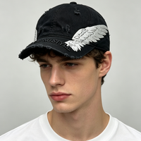 Casquette de baseball brodée ailes d'ange style Y2K streetwear, casquette trucker léopard délavée et usée, NO CAP NO STYLE, casquette hip hop dad hat