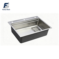 Évier de cuisine monobloc SUS304 estampé, rectangulaire, avec filtre à résidus, planche à découper, finition grain de riz brossé, anti-rayures