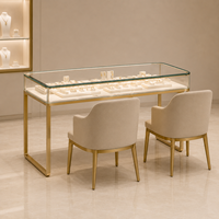 Vitrine de Luxe pour Bijoux avec Éclairage LED, Tiroirs de Rangement, Meuble de Comptoir Îlot Blanc Lait Doré pour Vente au Détail