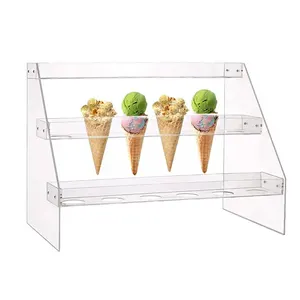 3 Layers Clear Acrylic Ice Cream Cone Display Rack 18 Holes Acrylic Buffets Food Ice Cream Serving Stand Holder For Party