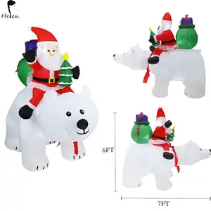 Tahan lama balon Natal Santa Claus dengan lampu LED naik beruang kutub dengan kepala menggeleng dekorasi liburan luar ruangan