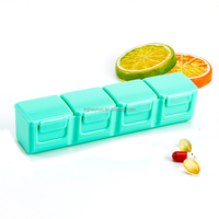 Caja organizadora de vitaminas de 4 rejillas de color sólido grueso barato de fábrica, contenedor de medicamentos, caja de almacenamiento de medicamentos portátil a prueba de humedad