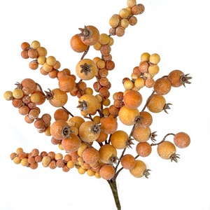 クリスマスハロウィン感謝祭装飾花柄茎黄色オレンジと赤の花柄の人工ベリーピック - Product Image 4