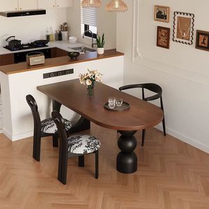 French Retro <b>Solid</b> <b>Wood</b> Oval Dining <b>Table</b> Black Antique Style Stable Dining Room Furniture - Product Image 4