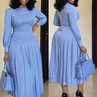 Robe longue plissée Annshine Fashion 2026 nouvelle collection été, taille haute, manches longues, couleur unie, coupe ajustée