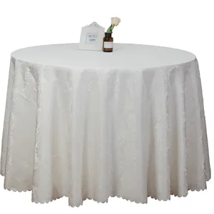 थोक मेज़पोश कस्टम आकार शादी ठोस होटल जामदानी सफेद टेबल कवर 120 इंच दौर मेज़पोश