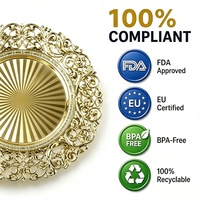 Assiettes de présentation réutilisables en plastique de 13 pouces, finition brillante, bord floral, luxe, dorées, pour décoration de mariage, jetables
