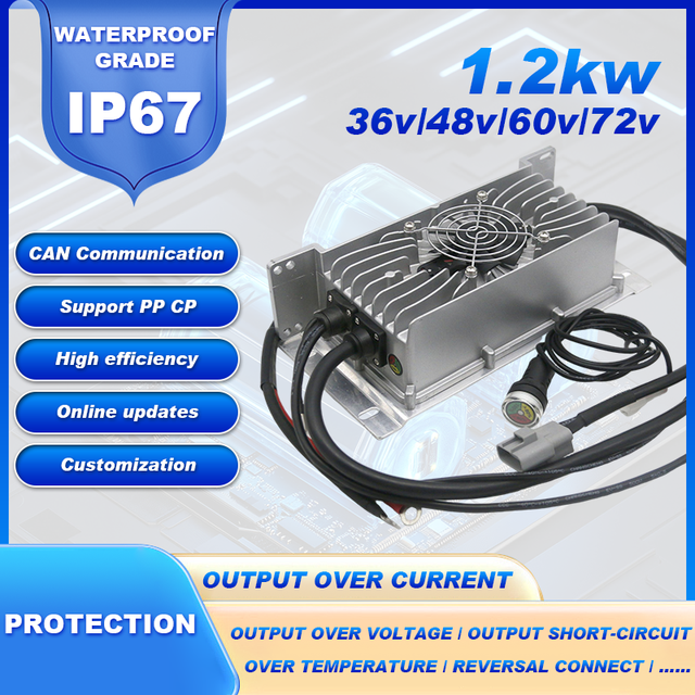 Smart 1.2kW 48V Multi-Battery Charger IP67 Waterproof 93% Efficient 3kg for EVs Boats & Outdoor Use