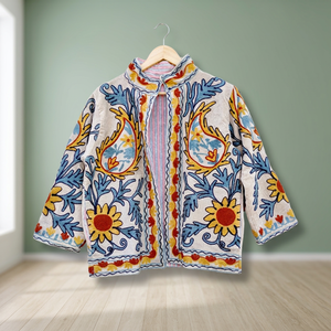 Chaqueta de Terciopelo con Bordado Suzani, Abrigo Informal de Invierno de Alta Calidad, Abrigo Unisex de Algodón, Estilo Indio, Talla Grande, Abrigo para Mujer - Product Image 3