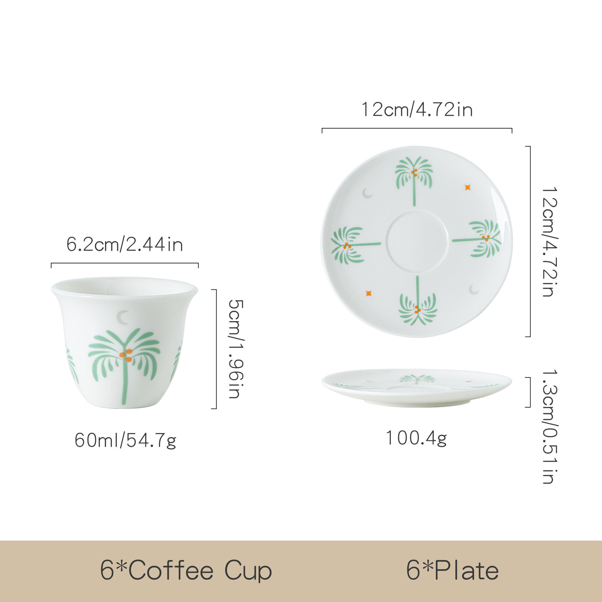 Vert-6 tasses 6 assiettes