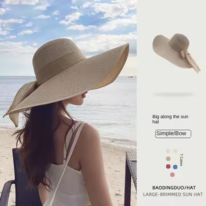 Phụ nữ ngoài trời của <span class=keywords><strong>Floppy</strong></span> Raffia rơm Sun <span class=keywords><strong>hat</strong></span> UPF 50 + bảo vệ bán buôn giá rẻ Phụ nữ dệt Giấy Bãi biển cap du lịch thể thao giản dị - Product Image 3