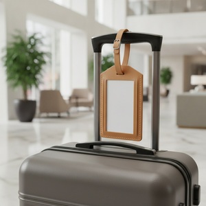 Étiquette de bagage en cuir PU avec rabat de confidentialité, porte-adresse dissimulé, boucle en acier inoxydable, logo personnalisé, cadeau d'entreprise pour les voyages - Product Image 3