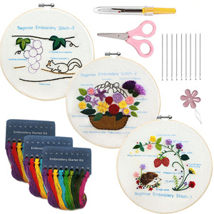 Hand Made Crafts Embroidered Punch Needle Kit Custom Home Decoration Starter Cross Stitch DIY Flower Embroidery Kit for Adults