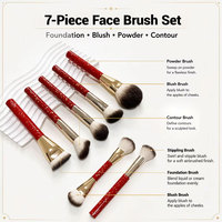 7 Buah Set Kuas Rias Merah Kuas Wajah Lembut Ferrule Warna Emas Alat Kecantikan Kontur Bedak Perona Pipi Foundation