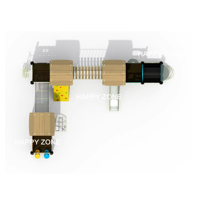 Ensemble de jeux d'extérieur commercial pour enfants : train miniature, balançoire, structure d'escalade multi-tours, tunnel et toboggan pour garderies et écoles