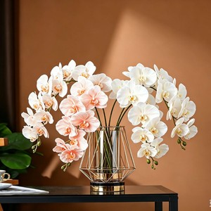 กล้วยไม้ฟาแลนนอปซิสประดิษฐ์สีขาว 9 หัว ทำจากยาง PU นุ่ม สไตล์ยุโรป สำหรับตกแต่งบ้านและงานแต่งงาน - Product Image 4