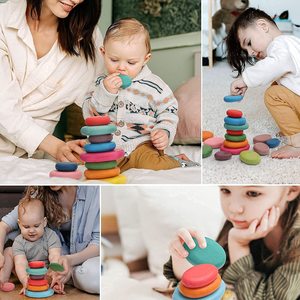 Giocattoli Educativi Montessori per <span class=keywords><strong>Autismo</strong></span>, 16 Pezzi Extra-Large in Legno Liscio, Pietre da Impilare e Ordinare per Bambini 1-3 Anni - Product Image 4
