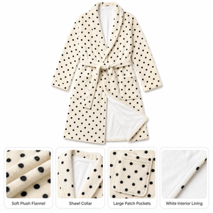 Accappatoio in Peluche Personalizzato all'Ingrosso, Morbido Accappatoio in <span class=keywords><strong>Pile</strong></span> con Collo a Scialle, OEM Private Label per Marchi al Dettaglio - Product Image 4