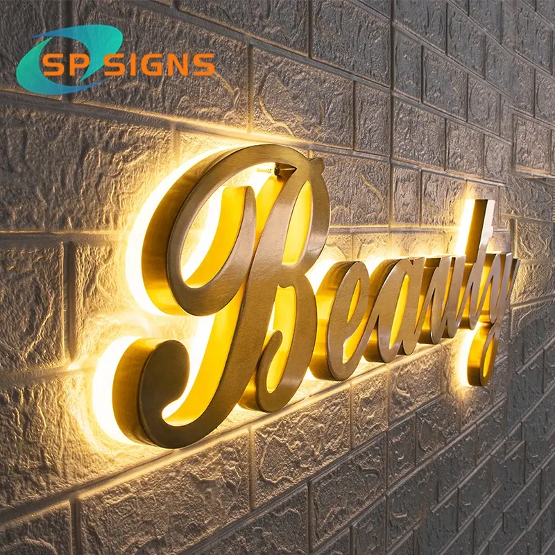 SP fábrica Personalizado Backlit LED Aço Inoxidável Letras sinais Placa De Metal Acrílico Iluminado Signage em Loja Escritório Shopping