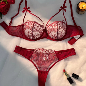 Automne nouveautés Offre Spéciale femmes Sexy Lingerie fleur broderie dentelle Sexy Lingerie transparente deux pièces vêtements intimes - Product Image 1