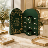 Boîte de calendrier de l'avent pour bijoux personnalisés, emballage en carton rigide à 12 tiroirs pour ensembles cadeaux de colliers et bagues de Noël