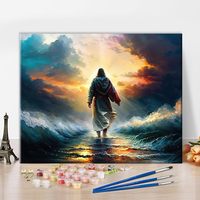 Kit de peinture par numéros en acrylique Croix de Jésus pour adultes, Peinture à l'huile religieuse personnalisée DIY sur toile Décoration murale