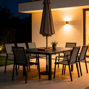 <span class=keywords><strong>Table</strong></span> de salle à manger extensible Homful en aluminium avec plateau rabattable en forme de feuille de papillon, panneau central à lattes et trou pour parasol pour jardin - Product Image 6