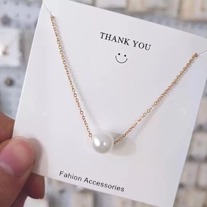 Kalung baja Titanium mutiara geometris klasik, perhiasan emas 18K rantai klavikula sederhana baja tahan karat untuk wanita - Product Image 6