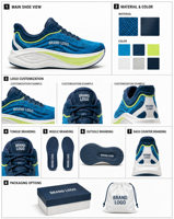 Chaussures de course respirantes en tricot pour hommes sur mesure, fabricant OEM avec logo latéral, semelle intermédiaire épaisse segmentée, chaussures de sport