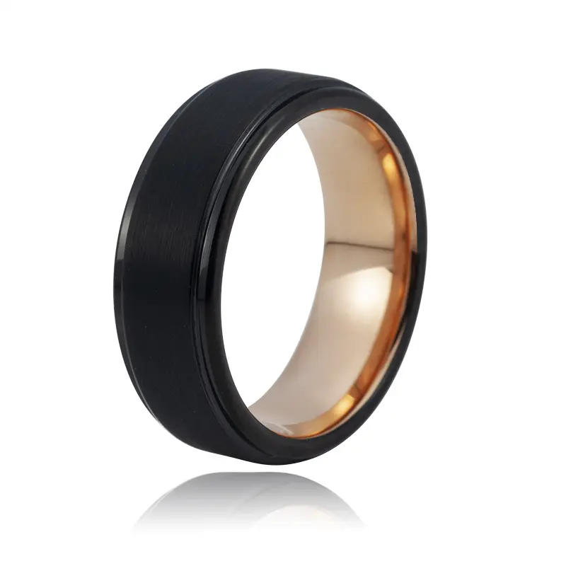 Classic Black Plated With Stepped Fashion Jewelry Rings Tungsten Titanium Ring 8MM Titanium Stainless Steel Rings For Men