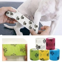 Bande de pansement élastique auto-adhésive non tissée imprimée avec empreintes de pattes, personnalisée en usine, pour soins animaux, en rouleau