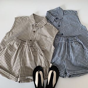 Ensemble 2 pièces d'été 2026 pour garçons : Chemise <span class=keywords><strong>sans</strong></span> <span class=keywords><strong>manches</strong></span> à carreaux et short – Vente en gros - Product Image 2