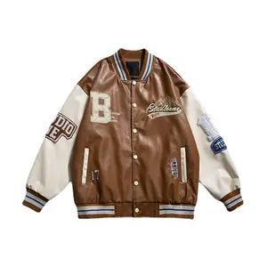 Custom Spring Autumn New American Retro PU Leather Embroidered Baseball Jacket Fashion Street Loose Jacket For Men