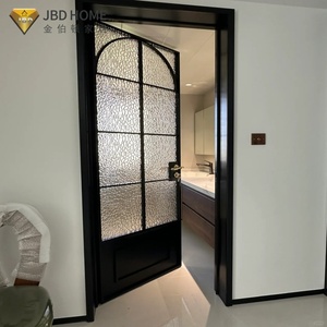 Porte à battants <span class=keywords><strong>moderne</strong></span> avec cadre noir, verre dépoli cintré pour intérieurs élégants, pour chambres, salons, villas, appartements, garantie 10 ans - Product Image 2