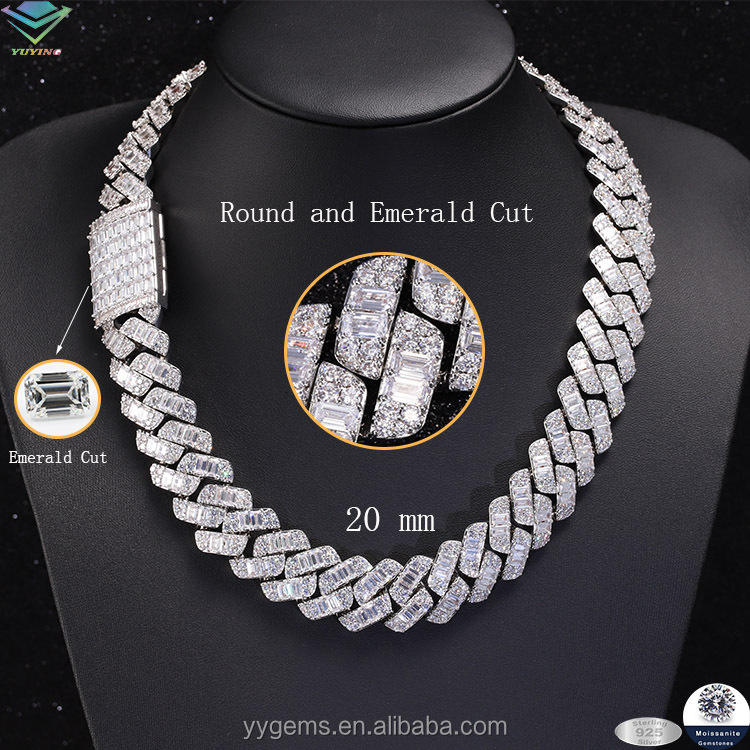 สร้อยเงินประดับมอยซาไนต์ทรงบาแกตต์และทรงกลม ขนาดกว้าง 20 มม.