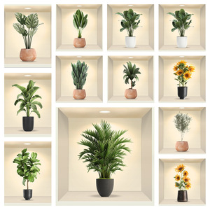 鉢植えの緑の花植物イラストステッカー PVC壁紙 リビングルーム装飾画 ウォールステッカー 風景壁紙 - Product Image 3