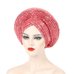 Listo para Enviar: Últimos Modelos 2025 de Gorros Musulmanes para <span class=keywords><strong>Mujer</strong></span>, Elegantes Pañuelos Africanos con Lentejuelas Brillantes, Turbantes Auto Gele para Damas - Product Image 5
