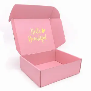 Caixa de papel ondulado rosa impressa personalizada para envio por grosso, caixa com logotipo, folha para cuidados com a pele, conjunto de pasta para envio, caixa para indústria de calçados