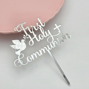 Juego de 2 Adornos para Pastel de Bautizo y <span class=keywords><strong>Primera</strong></span> Comunión, Decoración de Pastel con Cruz, Acrílico Ecológico, Oro Rosa/Plata - Product Image 4