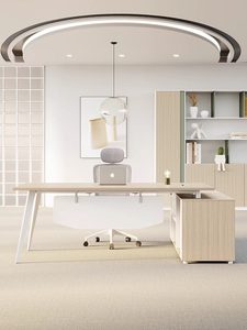 <span class=keywords><strong>Bureau</strong></span> de direction moderne et minimaliste avec armoire latérale, en PVC, design rectangulaire, plateau en mélamine - Product Image 1