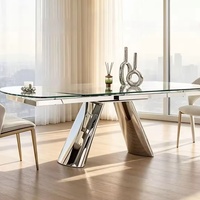Table à manger extensible en verre trempé de luxe italien, moderne et rotative, de forme rectangulaire, pour villa, maison, salle à manger
