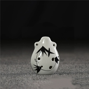 Mini Ocarina de 6 Orificios, Pintada a Mano con Patrón de Hojas de Bambú, Flauta de Cerámica Brillante con Orificios para Cordón, para Enseñanza Musical y Recuerdo - Product Image 4
