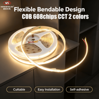 Bande lumineuse LED COB CCT réglable, 608 puces par mètre, 24V, flexible, dimmable, double blanc, pour décoration intérieure