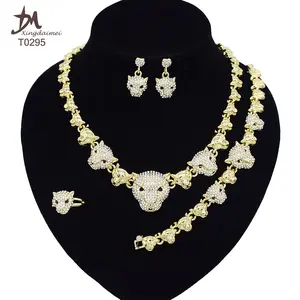 T0295 Wholesale african jewelry sets diamond 18K gold plated necklace set jewelry women Leopard jewelry set